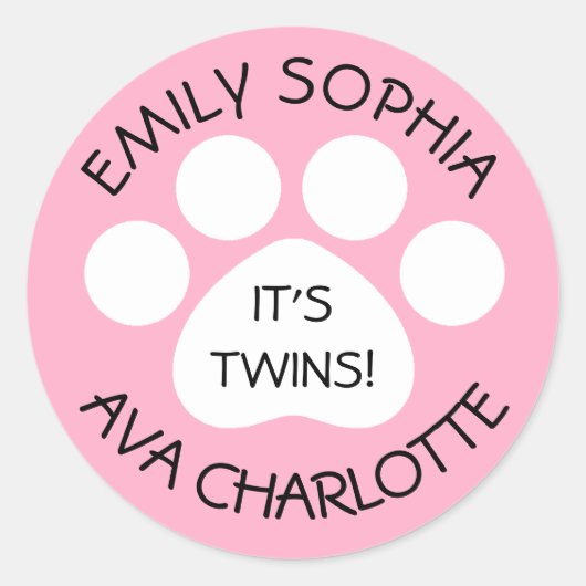 Baby shower - Twin Girls - Paw Print Theme Ronde Sticker (Voorkant)