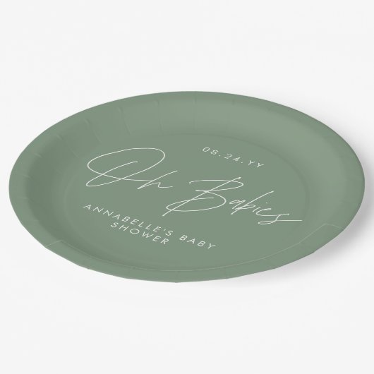 Baby shower Twin Moderne Sage Groen Elegant Papieren Bordje (Gekanteld)