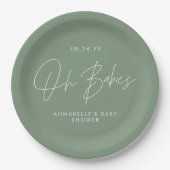Baby shower Twin Moderne Sage Groen Elegant Papieren Bordje (Voorkant)
