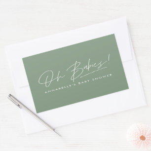 Baby shower Twin Moderne Sage Groen Elegant Rechthoekige Sticker