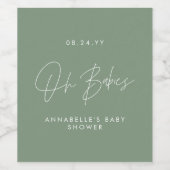 Baby shower Twin Moderne Sage Groen Elegant Wijn Etiket (Enkel label)