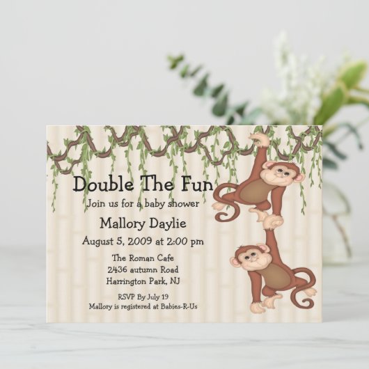 baby shower Twin Monkeys Kaart (Staand voorkant)