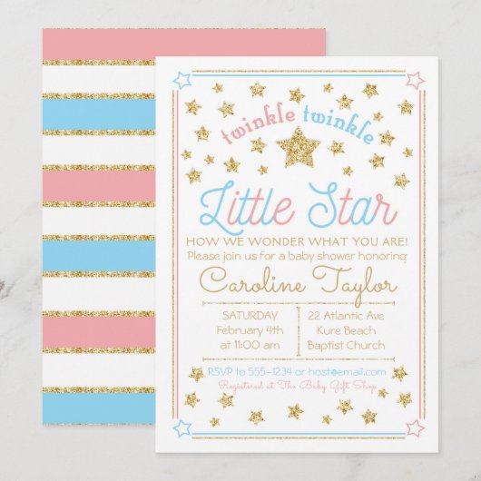 Baby shower Twinkle Little Star Kaart (Voorkant / Achterkant)