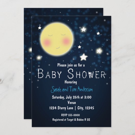 BABY SHOWER Twinkle Little Star Sparkle Invitation Kaart (Voorkant / Achterkant)