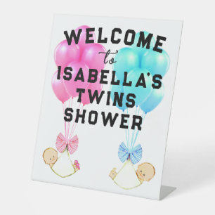 Baby shower Twins Boy en Girl Reclamebord Met Voetstuk