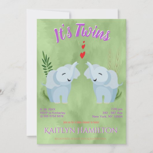 Baby shower Twins Elephant Kaart (Voorkant)
