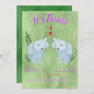 Baby shower Twins Elephant Kaart