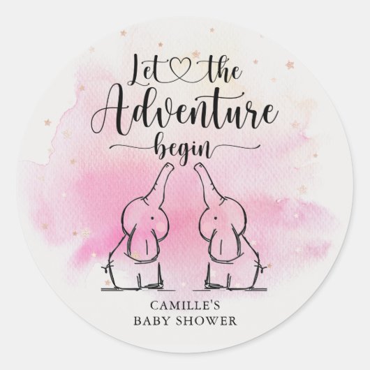 Baby shower Twins Elephants Ronde Sticker (Voorkant)
