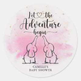 Baby shower Twins Elephants Ronde Sticker
