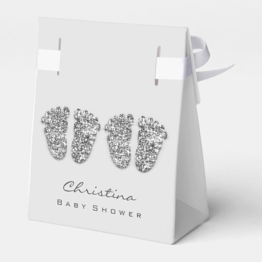 Baby shower Twins Feet Drips Glitter Silver Grey Bedankdoosjes (Achterkant)