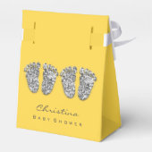 Baby shower Twins Feet Drips GlitterZilver Geel Bedankdoosjes (Achterkant)