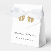 Baby shower Twins Feet Glitter Goud Wit Bedankdoosjes (Voorkant Zijde)