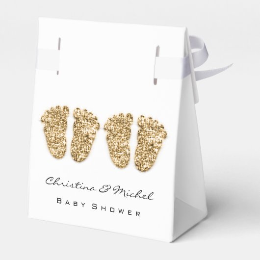 Baby shower Twins Feet Glitter Goud Wit Bedankdoosjes (Achterkant)