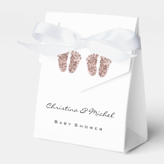 Baby shower Twins Feet Glitter Roos Wit Meisje Jon Bedankdoosjes (Voorkant Zijde)