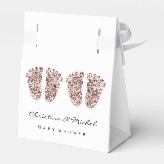 Baby shower Twins Feet Glitter Roos Wit Meisje Jon Bedankdoosjes (Achterkant)