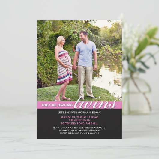 Baby shower Twins Fotouitnodiging Kaart (Staand voorkant)