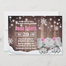 Baby shower Twins Girl Elephant Winter Snowflaes Kaart