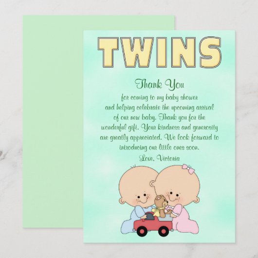 Baby shower Twins Jongen Meisje Kaart (Voorkant / Achterkant)