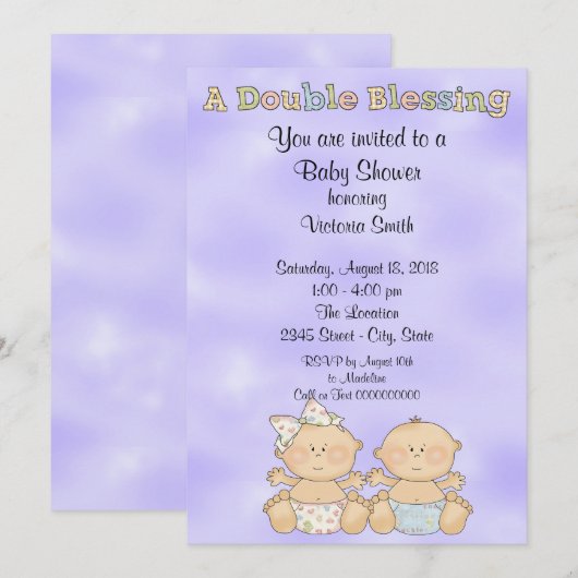 Baby shower Twins Jongen Meisje Kaart (Voorkant / Achterkant)