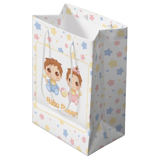 Baby shower Twins Jongen Meisje Medium Cadeauzakje (Voorkant Gekanteld)