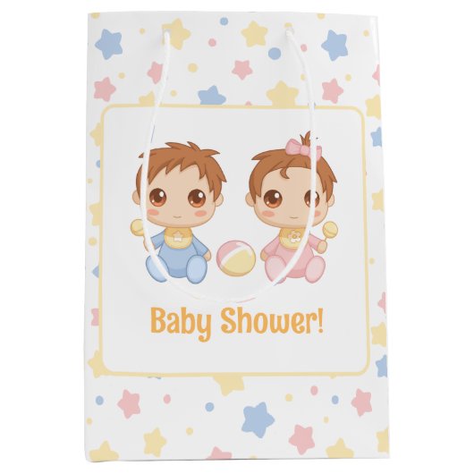Baby shower Twins Jongen Meisje Medium Cadeauzakje (Voorkant)