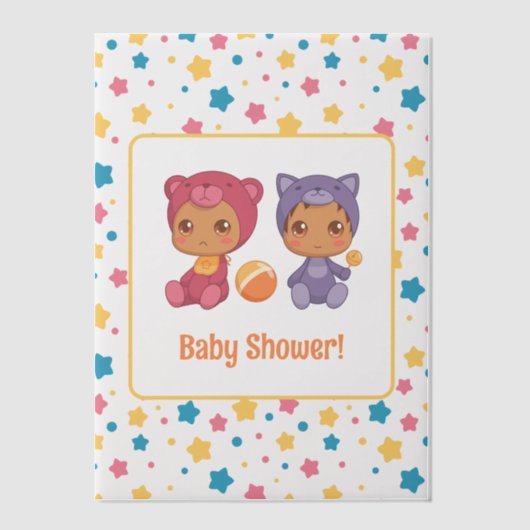Baby shower Twins Kat Beer Sterren Dark Insert Vellum Uitnodigingen (Voorkant)