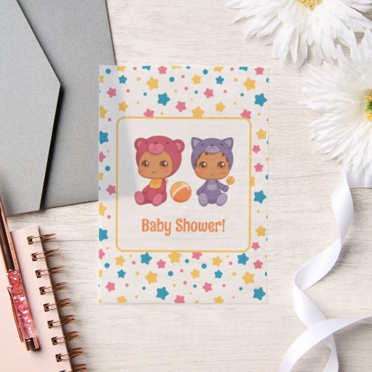 Baby shower Twins Kat Beer Sterren Dark Insert Vellum Uitnodigingen (Huwelijk)
