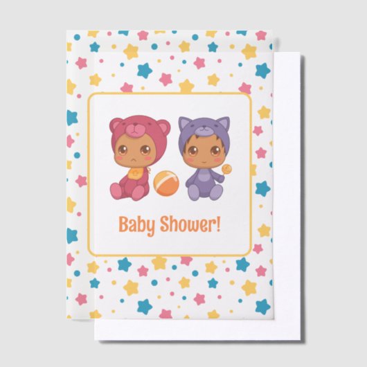Baby shower Twins Kat Beer Sterren Dark Insert Vellum Uitnodigingen (Offset)
