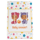 Baby shower Twins Kat Beer Sterren Donker Medium Cadeauzakje (Achterkant)