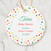 Baby shower Twins Kleurrijke Geel Rode Stippen Bedankjes Labels (Voorkant)