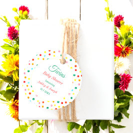Baby shower Twins Kleurrijke Geel Rode Stippen Bedankjes Labels