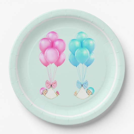 Baby shower Twins Papieren Bordje (Voorkant)