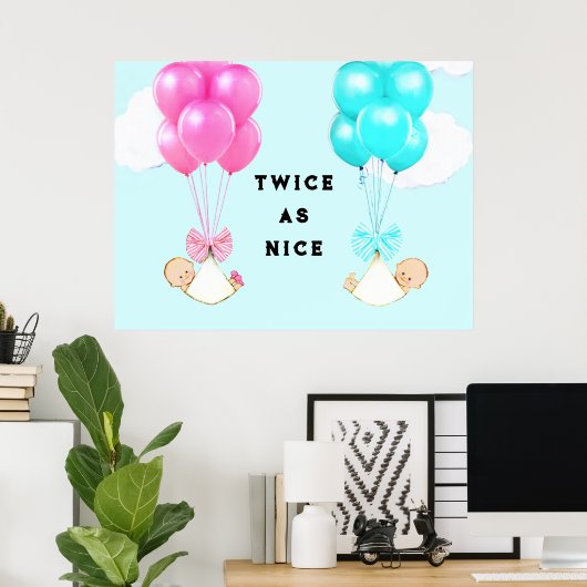 Baby Shower Twins Poster (Thuiskantoor)