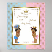 Baby shower TWINS, roze en blauw, elegant, 16 x 20 Poster (Voorkant)
