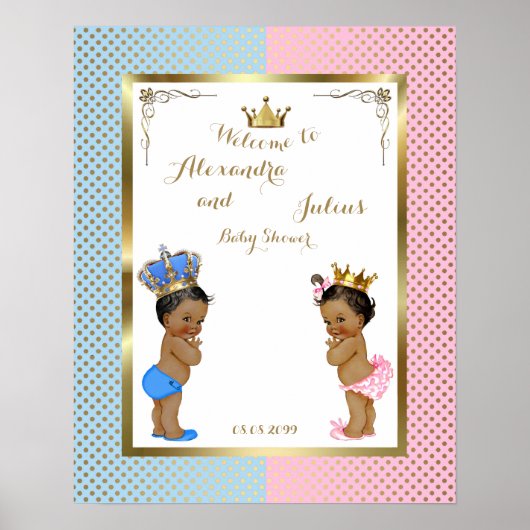 Baby shower TWINS, roze en blauw, elegant, 16 x 20 Poster (Voorkant)