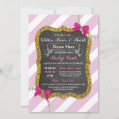 Baby shower Twins Roze Streep Glitter Meisjes Uitn Kaart (Voorkant)