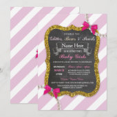 Baby shower Twins Roze Streep Glitter Meisjes Uitn Kaart (Voorkant / Achterkant)