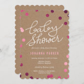 baby shower Typografie Kraft Paper Roze Confetti Kaart (Voorkant / Achterkant)