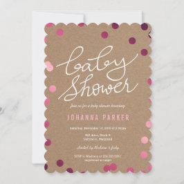 baby shower Typografie Kraft Paper Roze Confetti Kaart