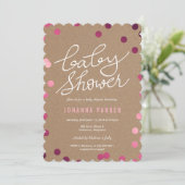 baby shower Typografie Kraft Paper Roze Confetti Kaart (Staand voorkant)