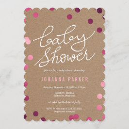baby shower Typografie Kraft Paper Roze Confetti Kaart
