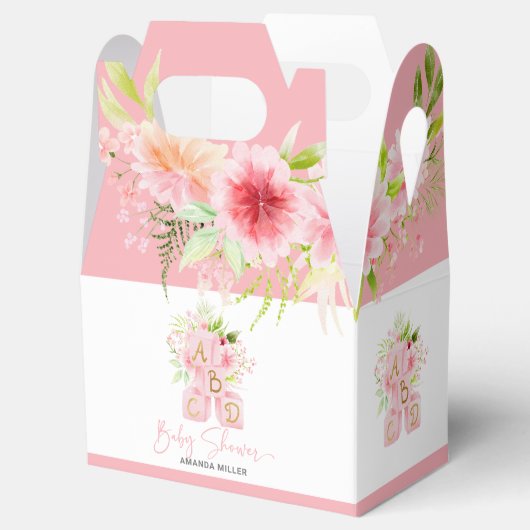 Baby shower Typografie Roze alfabet Blocks Bedankdoosjes (Geopend)