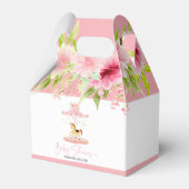 Baby shower Typografie Roze Bloemen Pony Carrousel Bedankdoosjes (Voorkant Zijde)