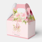 Baby shower Typografie Roze Bloemen Wandelwagen Bedankdoosjes (Achterkant)
