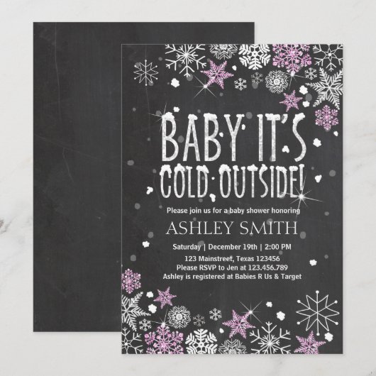 Baby shower uit te nodigen Baby koud buiten Pink S Kaart (Voorkant / Achterkant)