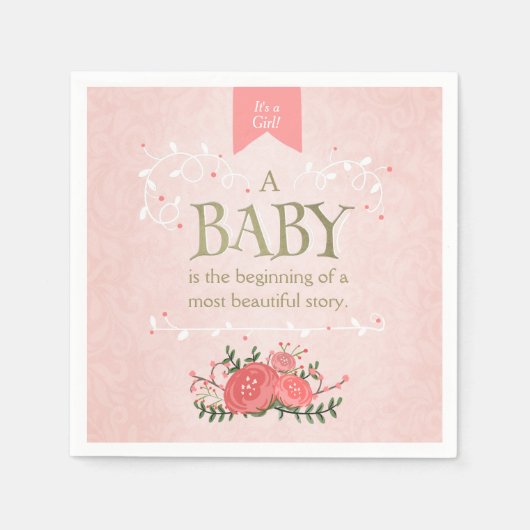 Baby shower uit winkelboekje Napkin Pink Girl Servetten (Voorkant)