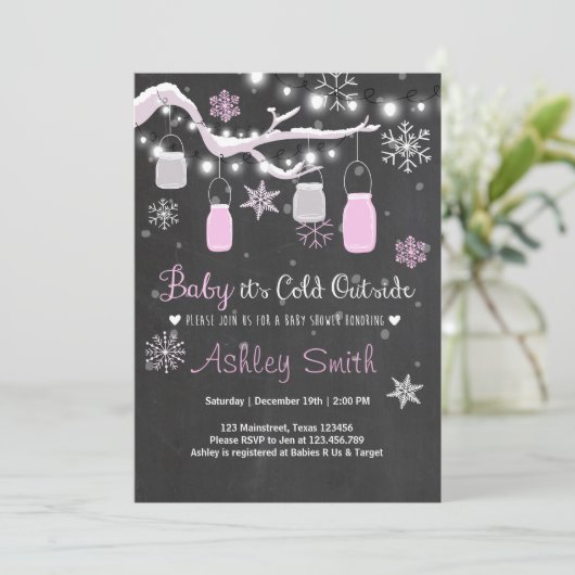 Baby shower uitnodigen Baby het is koud buiten Mei Kaart (Staand voorkant)