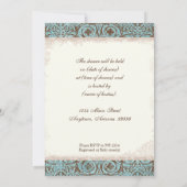 Baby shower Uitnodigen - Blauw Bruin Damask Cradle Kaart (Achterkant)