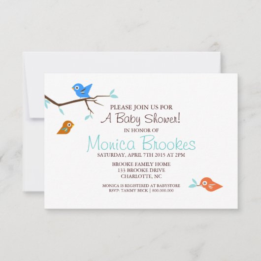 Baby shower uitnodigen | Little Birdie Boy White Kaart (Voorkant)