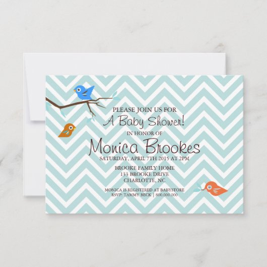 Baby shower uitnodigen | Little Birdie Chevron Kaart (Voorkant)